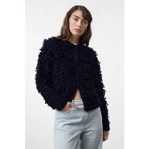 Trendyol Navy Blue Tassel Coat Knitwear Cardigan