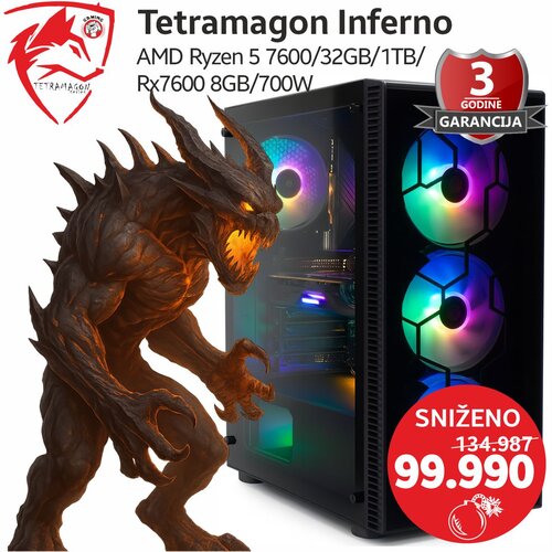 TETRAMAGON series Računar Tetramagon Inferno AMD Ryzen 5 7600/32GB/1TB/RX7600 8GB/700W Cene