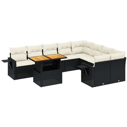 vidaXL 10-dijelni set vrtnih sofa s jastucima crni od poliratana Cijene