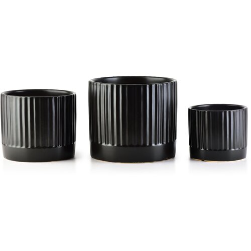 Mondex Neva Komplet 3 lončkov, mat črne črte Xl 18Xh16Cm L 15Xh13Cm M12Xh10Cm, (21244524) Slike