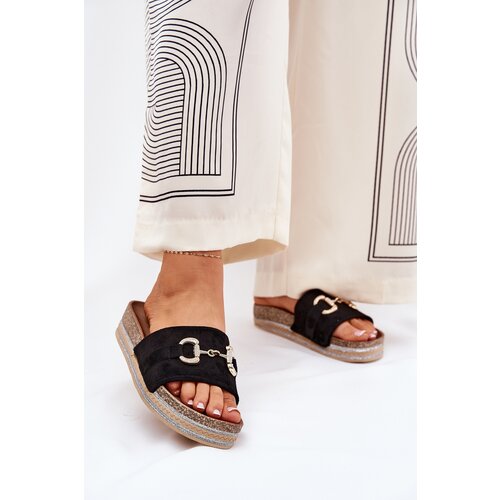 Boto Womens Platform Sandals With Golden Decoration And Glitter Black Morisela Cene