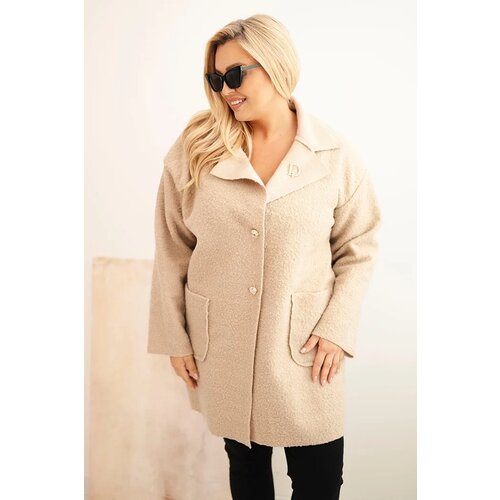 Kesi Włoski Plus Size women&amp;#039;s coat with wool and pockets in beige Slike