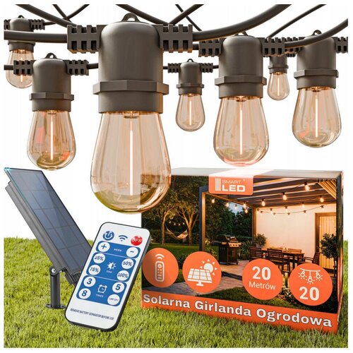  LED prigu&amp;scaron;iva solarni dekorativni lanac 20xE27/3V USB 2400 mAh 20,62 m IP65 crna + daljinski upravljač Slike