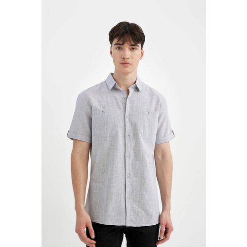 Defacto Slim Fit Polo Neck Linen Look Short Sleeve Shirt Slike