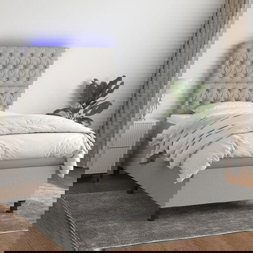 The Living Store Box spring postelja z vzmetnico LED sv. siva 100x200 cm blago - Box Spring Postelja, (21516346) Slike