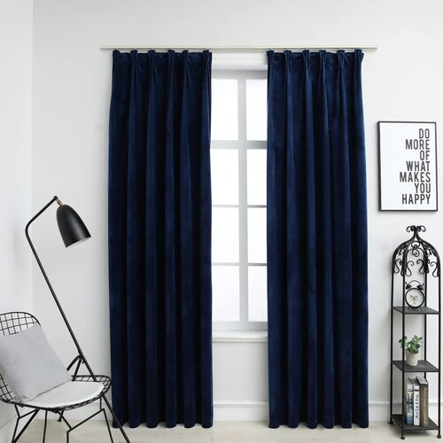 VidaXL Zatemnitvene zavese 2 kosa z obe&amp;scaron;ali žametne modre 140x175 cm Slike