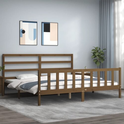 VidaXL Posteljni okvir z vzglavjem medeno rjav 200x200 cm trden les Slike