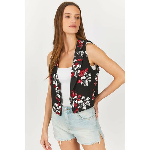 armonika Women's Red Patterned Crop Vest Without Buttons Slike