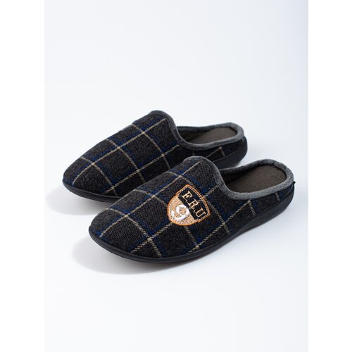 SHELOVET Men&amp;#039;s black plaid slippers Slike