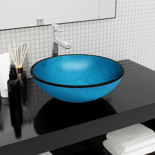 vidaXL Umivalnik kaljeno steklo 42x14 cm moder Cene