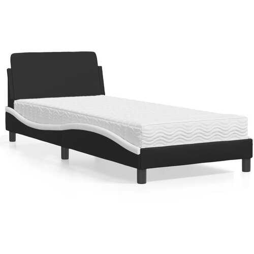 The Living Store Postelja z vzmetnico črna in bela 90x190 cm umetno usnje - Postelja, (21610751) Cene