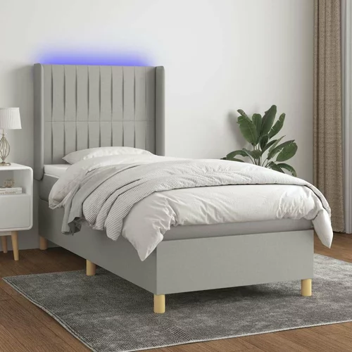  Box spring postelja z vzmetnico LED svetlo siva 90x200 cm blago, (20789773)