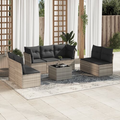 vidaXL 8-dijelni set vrtnih sofa od poliratana s jastucima svjetlosivi Cijene