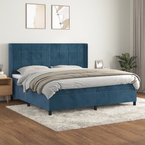 The Living Store Box spring postelja z vzmetnico temno modra 200x200 cm žamet - Box Spring Postelja, (21491311) Slike