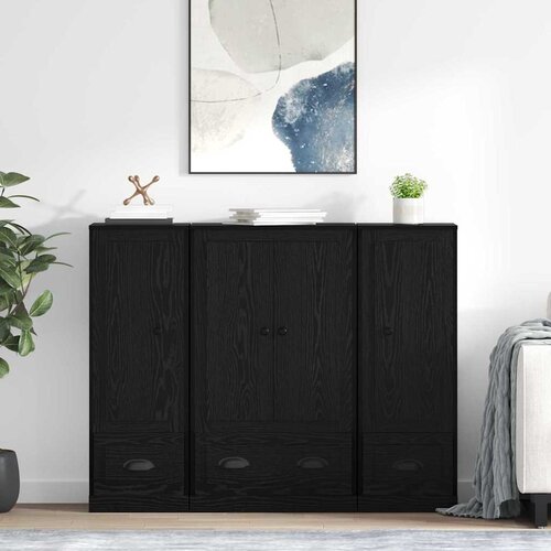  Highboard s ladicama 3 pcs Crni hrast Konstruirano drvo Cijene