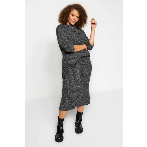 Trendyol Curve Plus Size Two-Piece Set - Gray - Relaxed fit