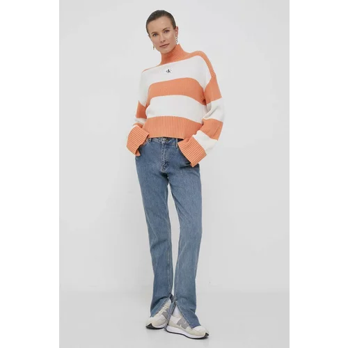 Calvin Klein Jeans Bombažen pulover bež barva