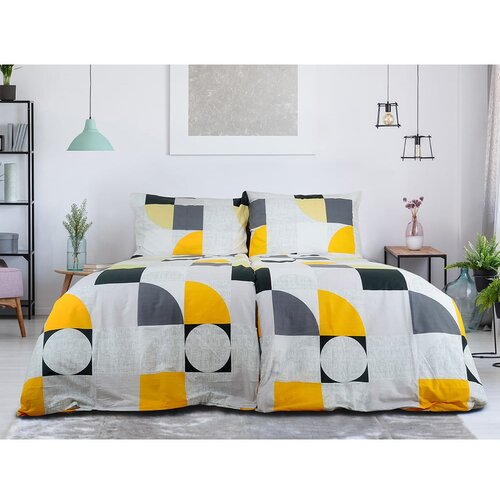 B.E.S. Žuta /siva posteljina za krevet za jednu osobu od krepa 140x200 cm Geometries – Cijene