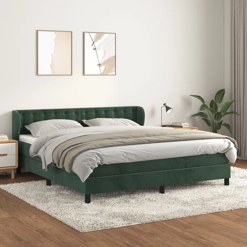 vidaXL Box spring postelja z vzmetnico temno zelena 160x200 cm žamet