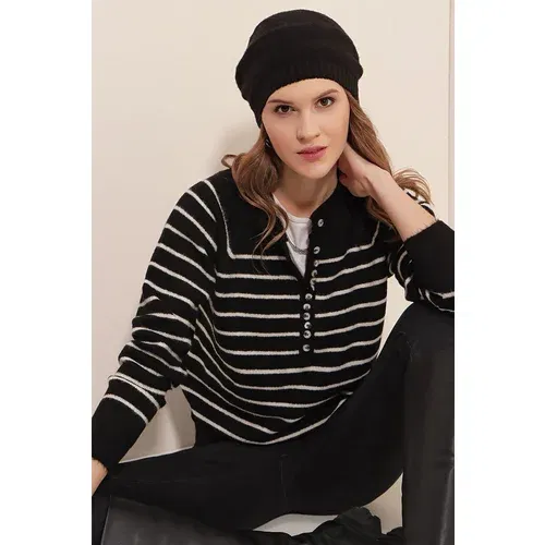 Bigdart 15808 Buttoned Sweater - Black