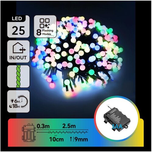 Aigostar LED spolja&amp;scaron;nji božićni niz 25x LED/8 funkcija 3xAA 2,8m IP44 vi&amp;scaron;ebojno Slike