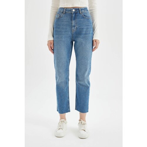 Defacto Mary Straight Leg High Waist Cut Ankle Length Jean Washed Trousers Slike