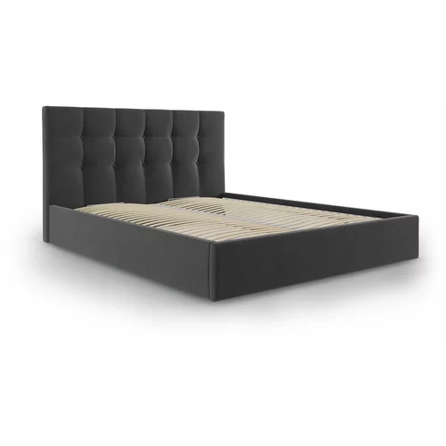 Mazzini Beds tamno sivi bračni krevet od baršuna Mazzini Kreveti Nerin, 180 x 200 cm