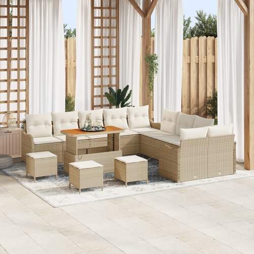 vidaXL 14-delna vrtna sofa set z blazinami bež poli ratan akacija Cene