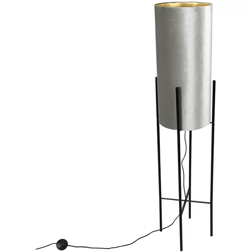 QAZQA Dizajn talne svetilke črno žametno senčilo taupe z zlatom - Rich