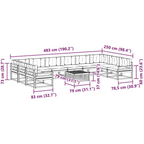  Set vanjskih sofa 11 kom. Bijela i svjetlosiva Slike