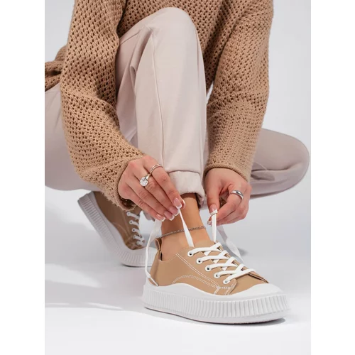 Shelvt Brown women's sneakers made of ecological leather