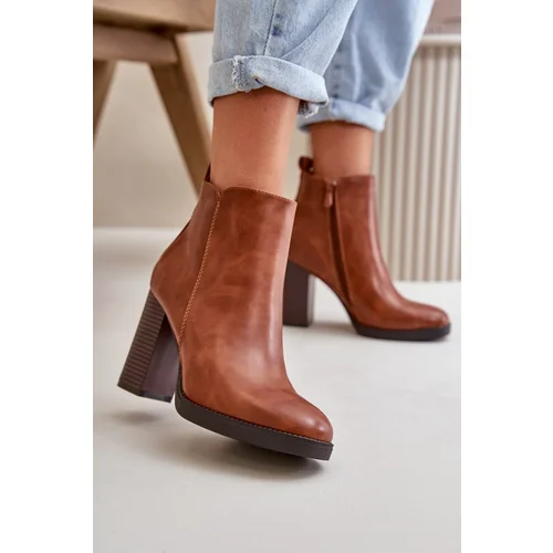 PS1 Lined Women's Boots with Chunky Heel Faux Leather Brown Teresine