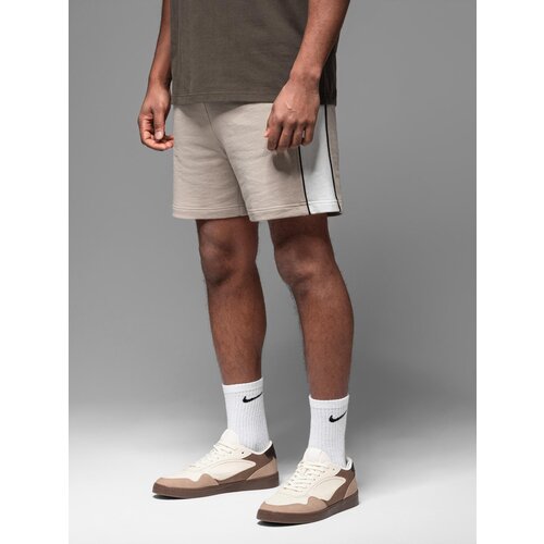 Ombre Men's short sweat shorts with wide stripes - beige Cene