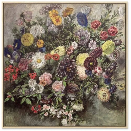  Slika - Eug&amp;egrave;ne Delacroix &amp;ndash; Bouquet of Flowers 60x60 U prirodnom drvenom okviru Slike