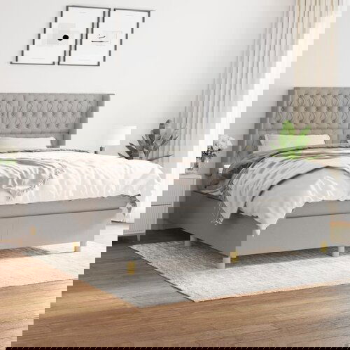 The Living Store Box spring postelja z vzmetnico svetlo siva 180x200 cm blago - Box Spring Postelja, (21438734) Slike