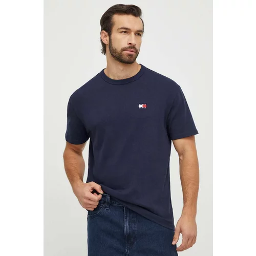 Tommy Jeans Pamučna majica za muškarce, boja: tamno plava, s aplikacijom