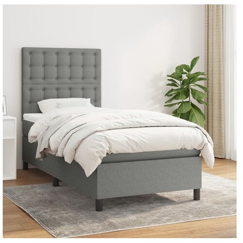  Box spring postelja z vzmetnico temno siva 100x200 cm blago Cene