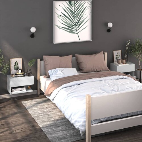 The Living Store Stenske nočne omarice 2 kosa bele - Stenska Nočna Omarica, (21421094) Slike
