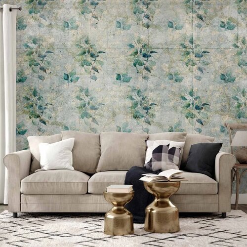  Foto tapeta - Mint tones - green leaf bouquets on a retro patterned background 150x105 Cijene