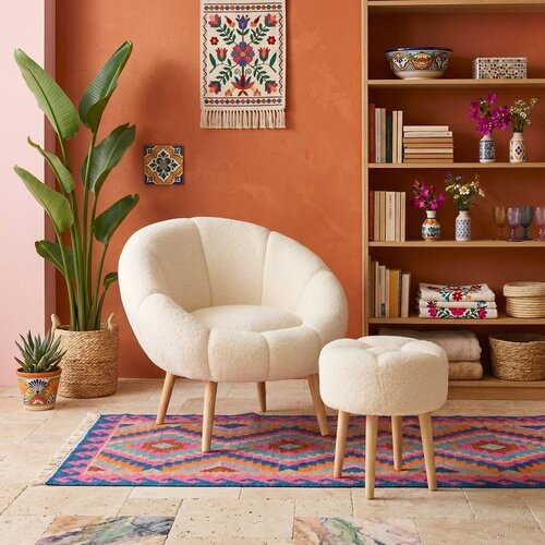 Atelier Del Sofa fotelja sa taburom Lida, krem Slike