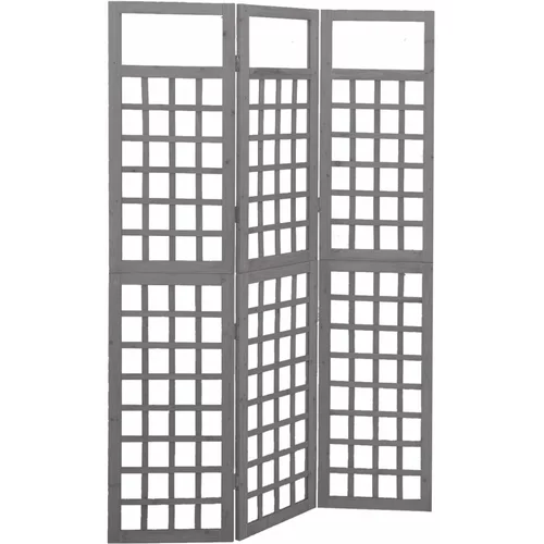 vidaXL Sobna pregrada / rešetka s 3 panela od jelovine siva 121x180cm