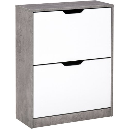 HOMCOM Prostorsko varčna omara za čevlje z dvema vratoma za 8 parov čevljev, moderno pohištvo v sivi in beli barvi, 62,5x26x81cm, (20745486) Cene