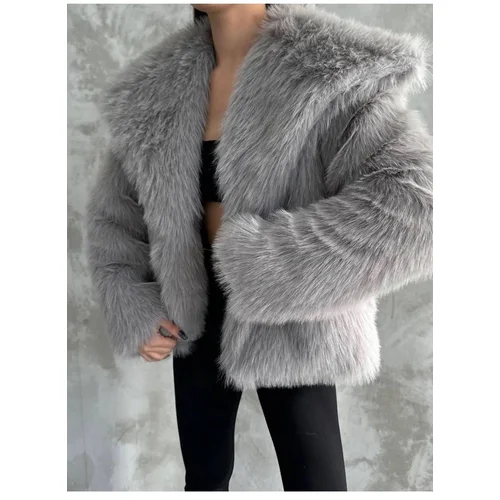 Dewberry 27505 Faux Fur Jacket-GREY