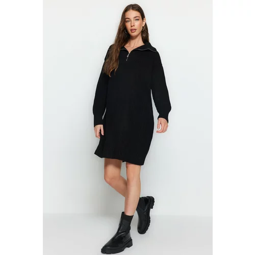Trendyol Black Mini Sweater with Zipper Dress