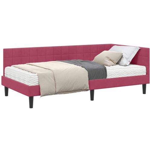 vidaXL Kutni krevetni okvir s madracem 2 pcs Zelena Baršun - boja crnog vina 90 x 200 cm Cene