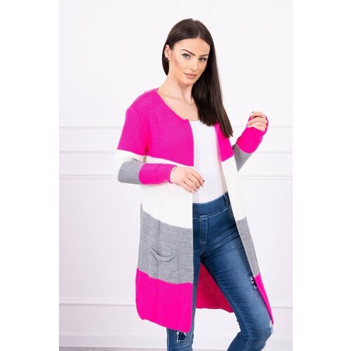 Kesi Cardigan sweater on straps pink neon+ecru Slike