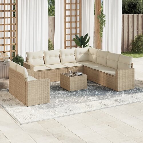 VidaXL 10-dijelni set vrtnih sofa s jastucima bež od poliratana Slike