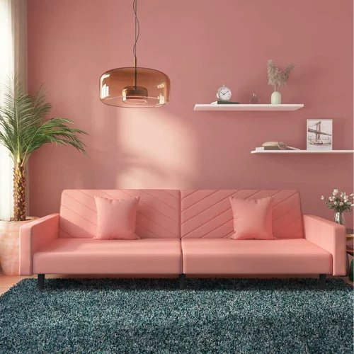  Dvosjed na razvlačenje s dva jastuka ružičasti baršunasti