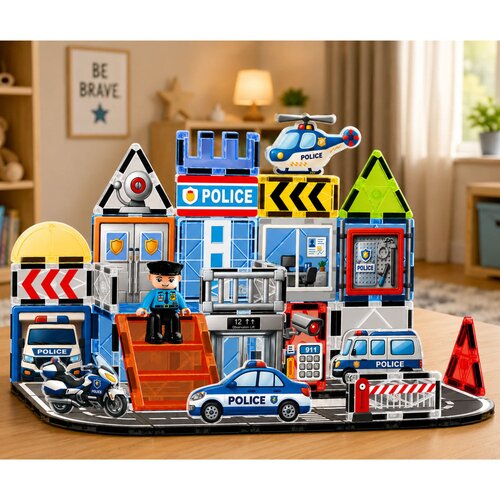 Magnetic Construction Blocks Police Base Vehicles Policeman 44 pcs. Slike