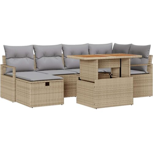  7-dijelni Vrtni Sofe Set s Jastučićima Bež Poli Ratan  Dvosed Vrtni Sofe s Pohranom &amp  Jastučićima Bež Poli Ratan Cijene